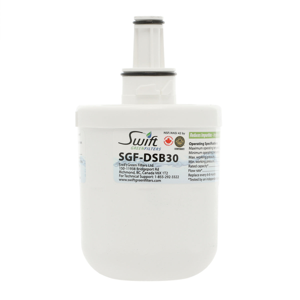 Swift Green Filter SGF-DSB30 VOC Removal Refrigerator Water Filter - Equivalent to Samsung DA29-00003G, DA2900003AB Supco